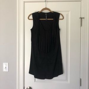 DESIGN LAB Faux Suede Dress with Fringe Detail